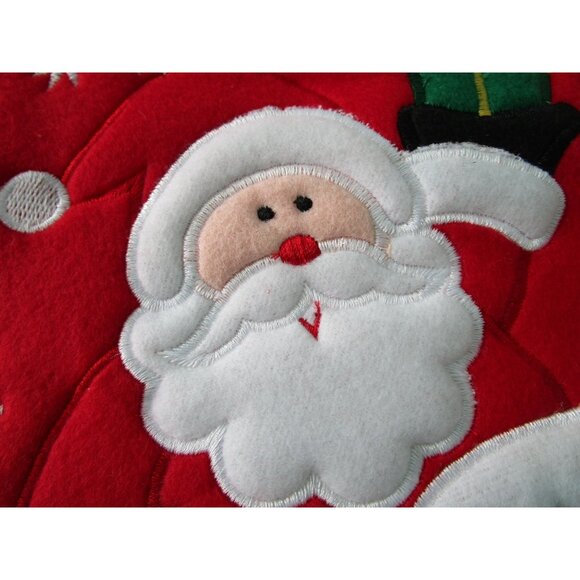 Santa Christmas Stocking Ribbed Cuff Embroidered Felt Design GUC - Picture 2 of 10